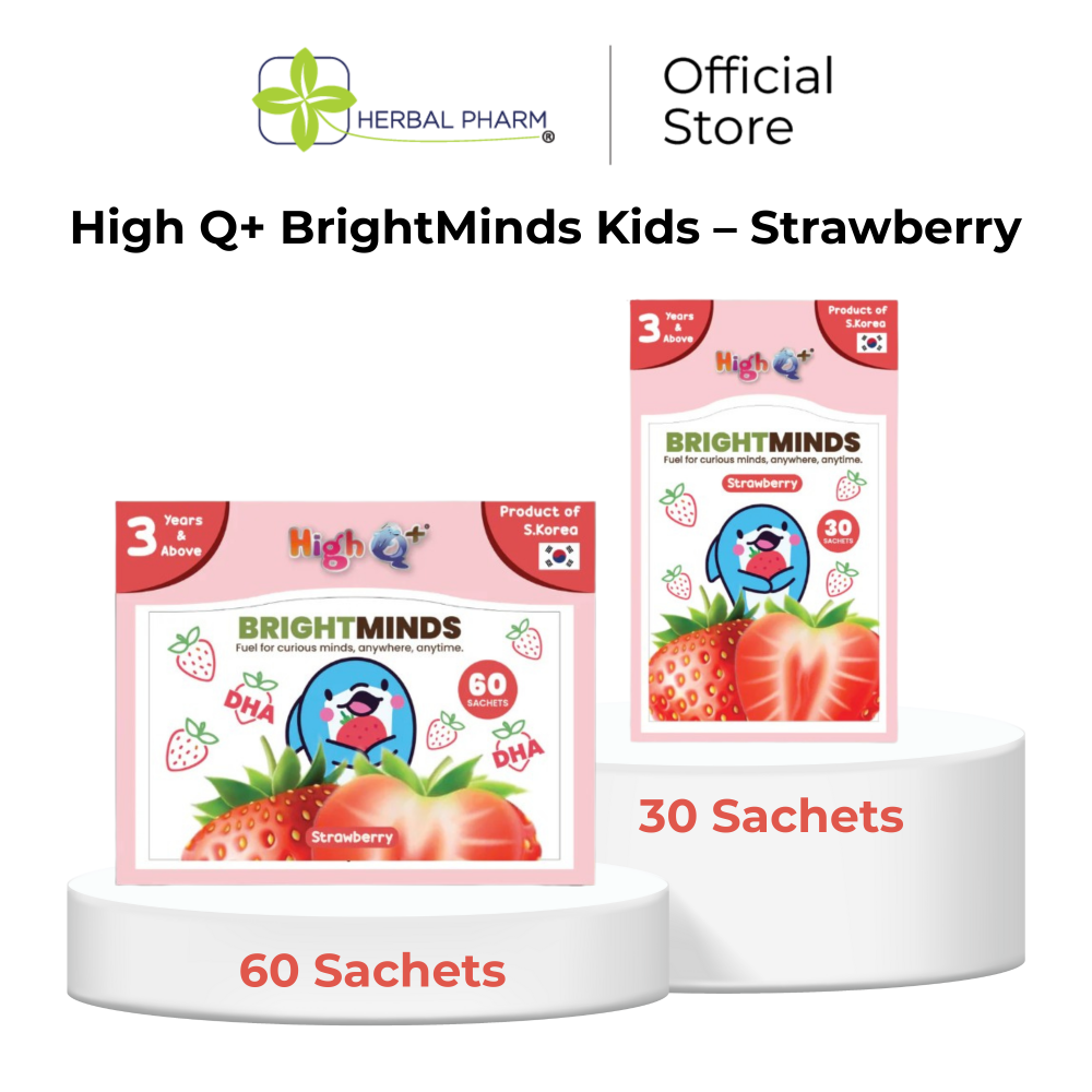Herbal Pharm High Q+ BrightMinds Kids – Strawberry | Brain, Memory & Cognitive Support | DHA + B12 Vitamin D3